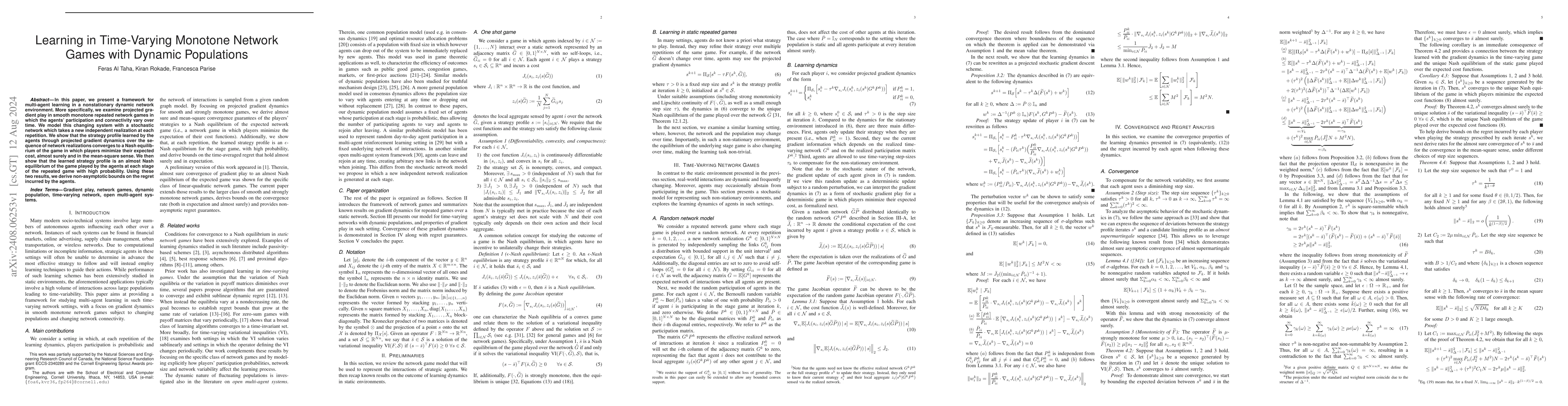 Thumbnail for Learning in Time-Varying Monotone Network Games with Dynamic Populations