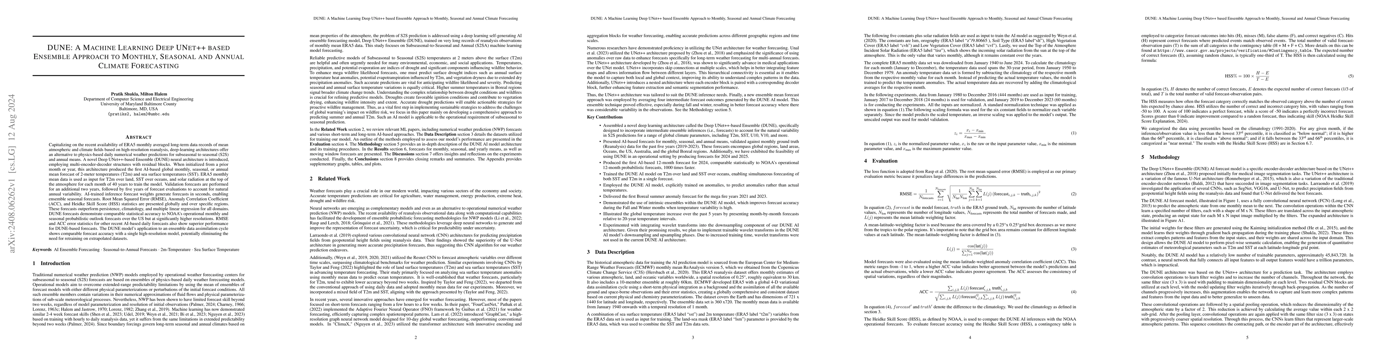 Thumbnail for DUNE: A Machine Learning Deep UNet++ based Ensemble Approach to Monthly,
  Seasonal and Annual Climate Forecasting