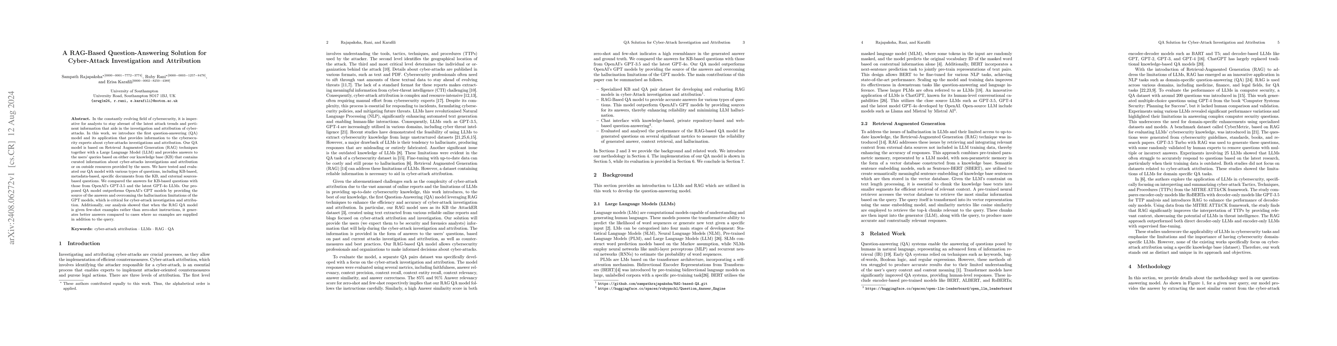 Thumbnail for A RAG-Based Question-Answering Solution for Cyber-Attack Investigation
  and Attribution