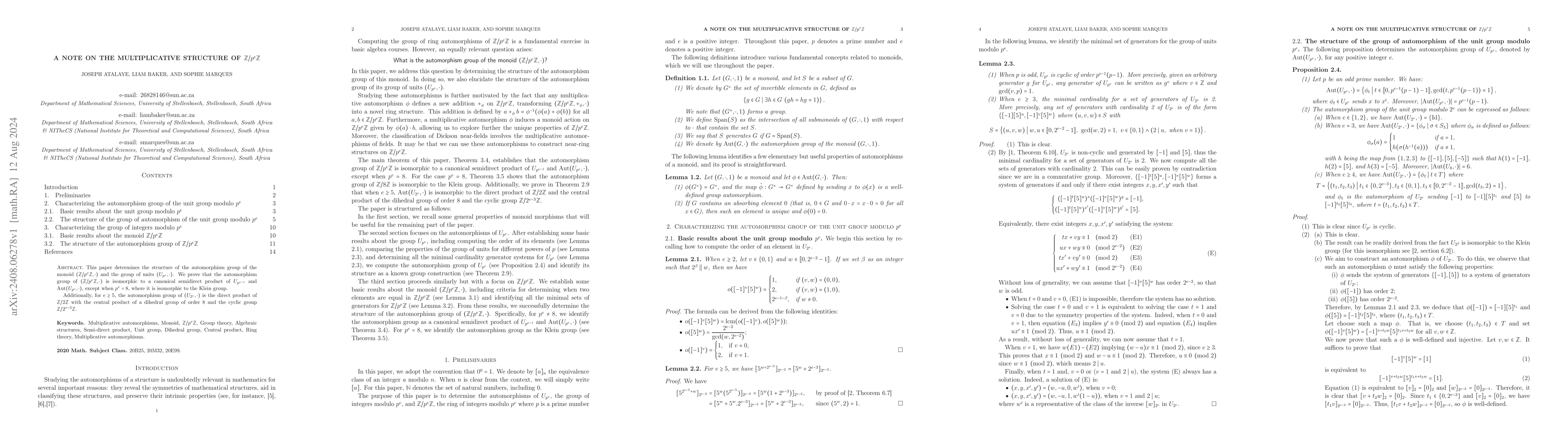 Thumbnail for A note on the multiplicative structure of $\mathbb{Z}/p^e\mathbb{Z}$