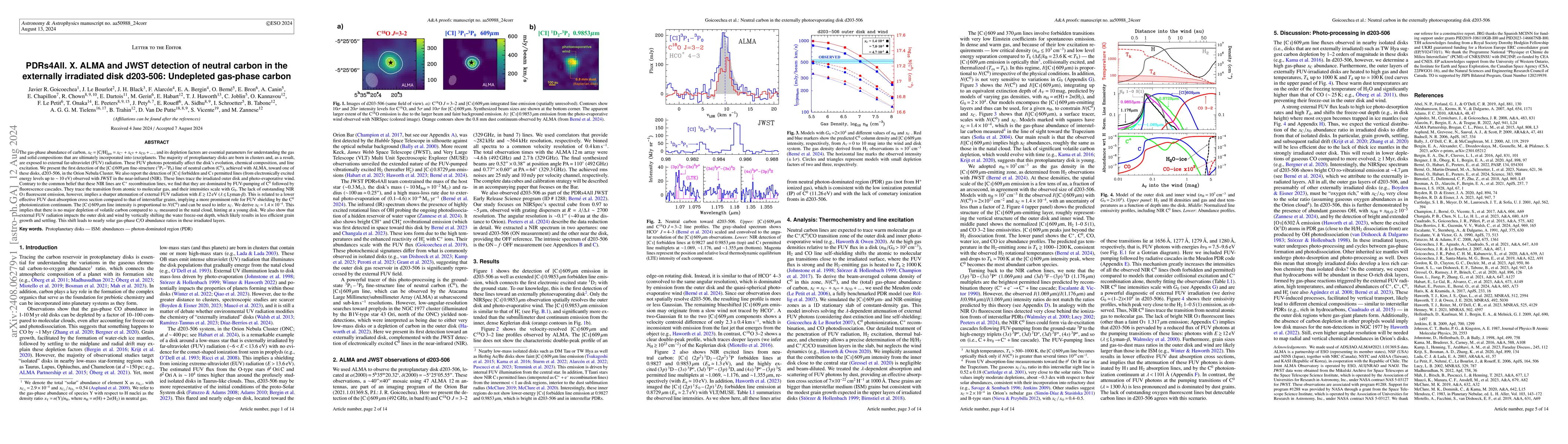 Thumbnail for PDRs4All. X. ALMA and JWST detection of neutral carbon in the externally
  irradiated disk d203-506: Undepleted gas-phase carbon