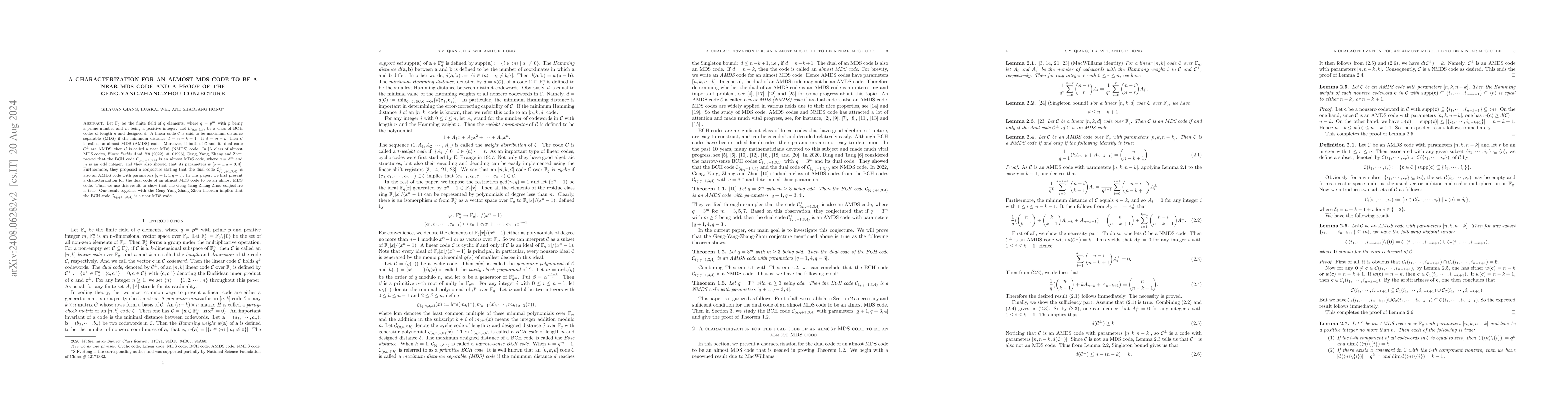 Thumbnail for A characterization for an almost MDS code to be a near MDS code and a
  proof of the Geng-Yang-Zhang-Zhou conjecture
