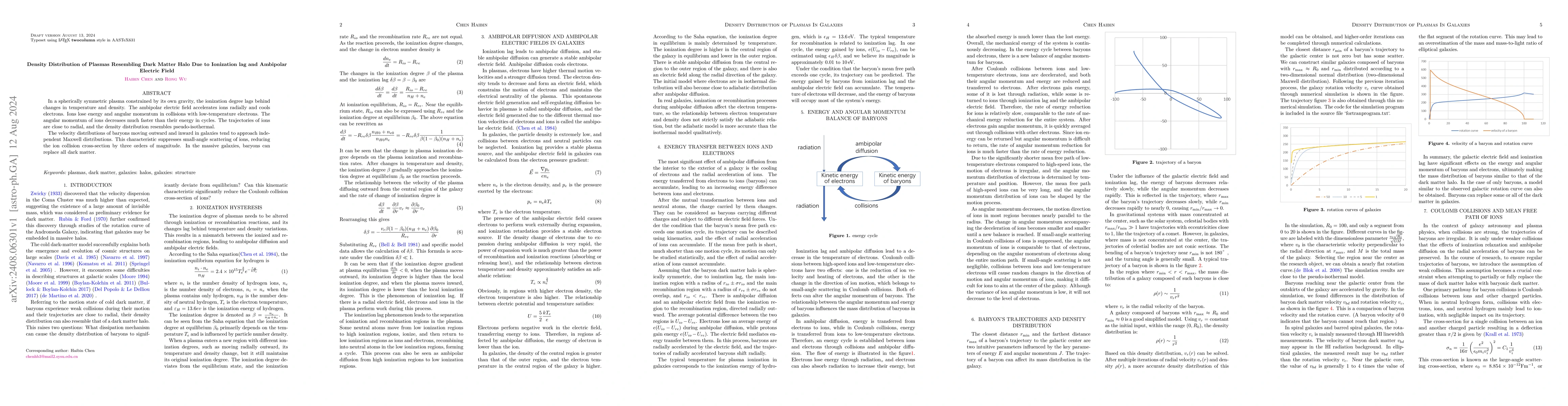 Thumbnail for Density Distribution of Plasmas Resembling Dark Matter Halo Due to
  Ionization lag and Ambipolar Electric Field