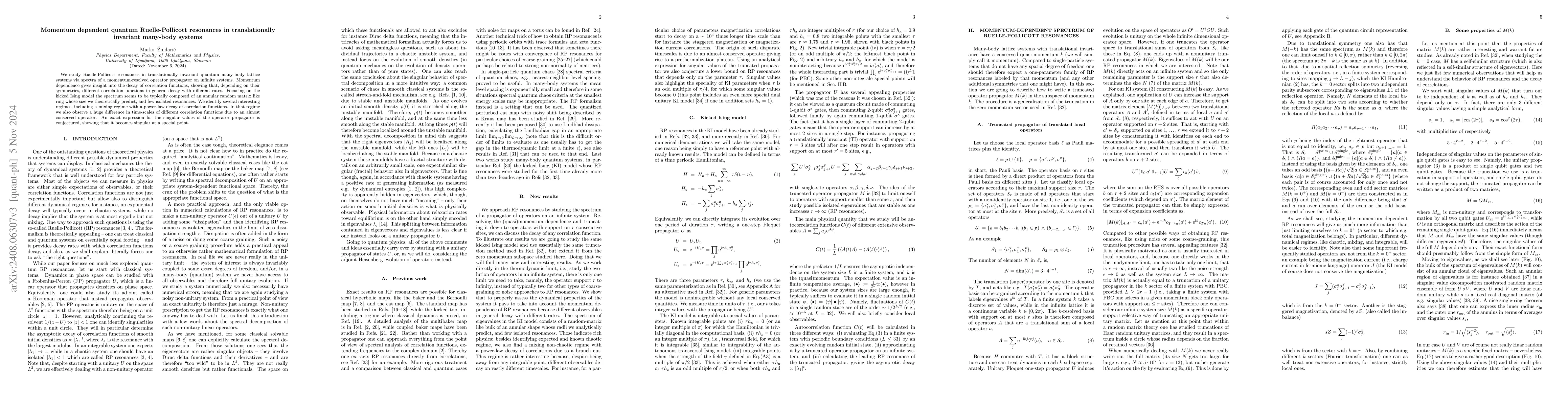 Thumbnail for Momentum dependent quantum Ruelle-Pollicott resonances in
  translationally invariant many-body systems