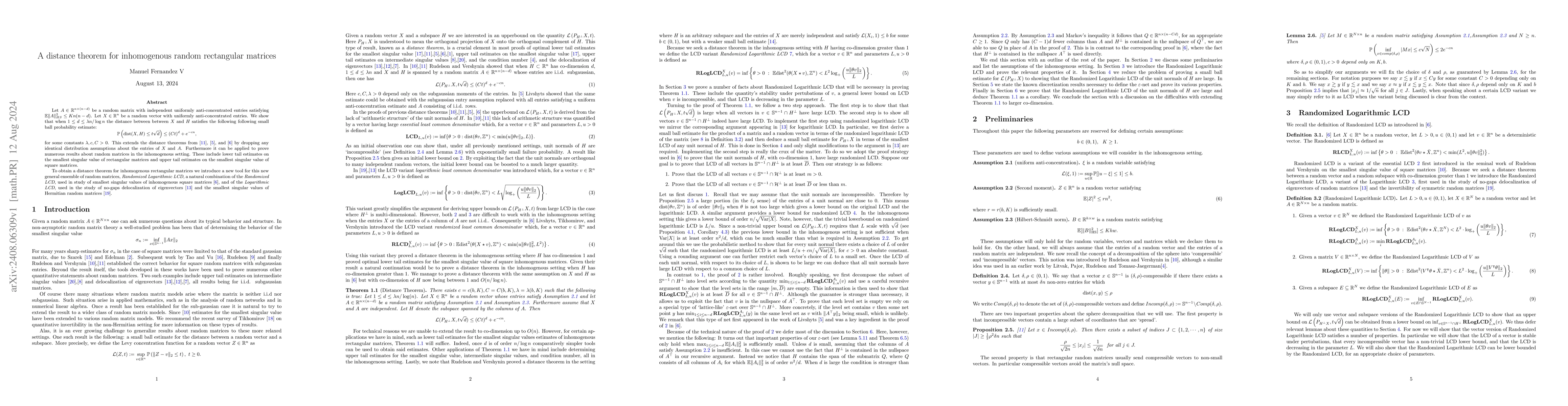 Thumbnail for A distance theorem for inhomogenous random rectangular matrices