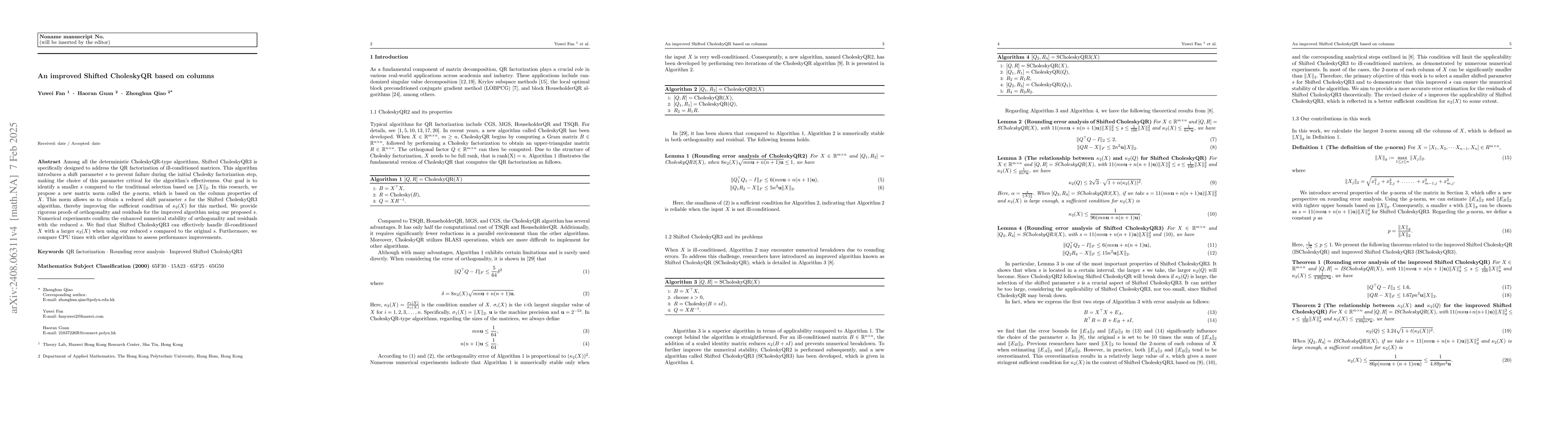 Thumbnail for An improved Shifted CholeskyQR based on columns