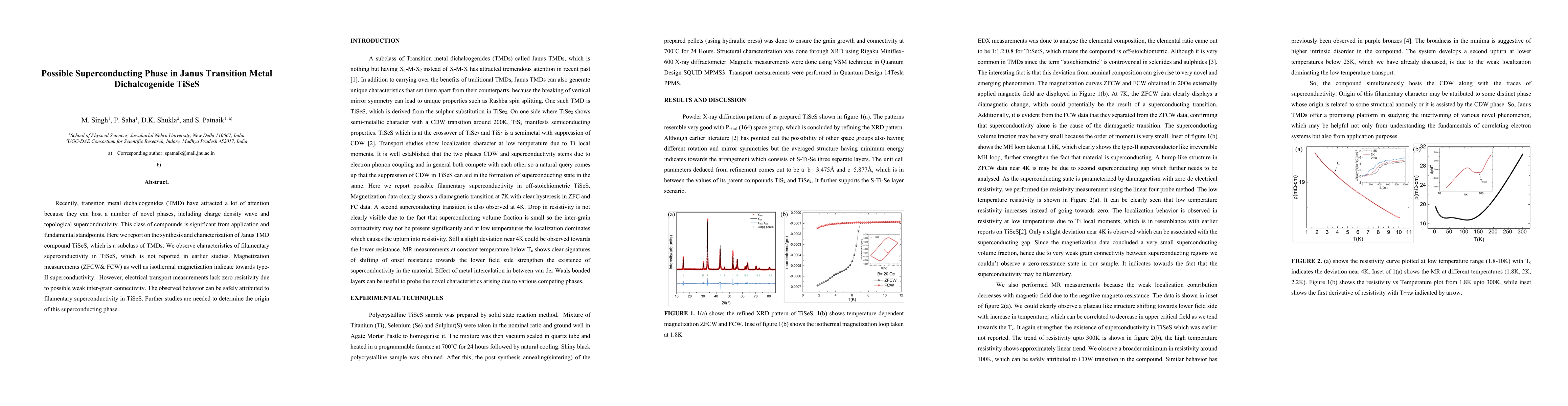 Thumbnail for Possible Superconducting Phase in Janus Transition Metal Dichalcogenide
  TiSeS