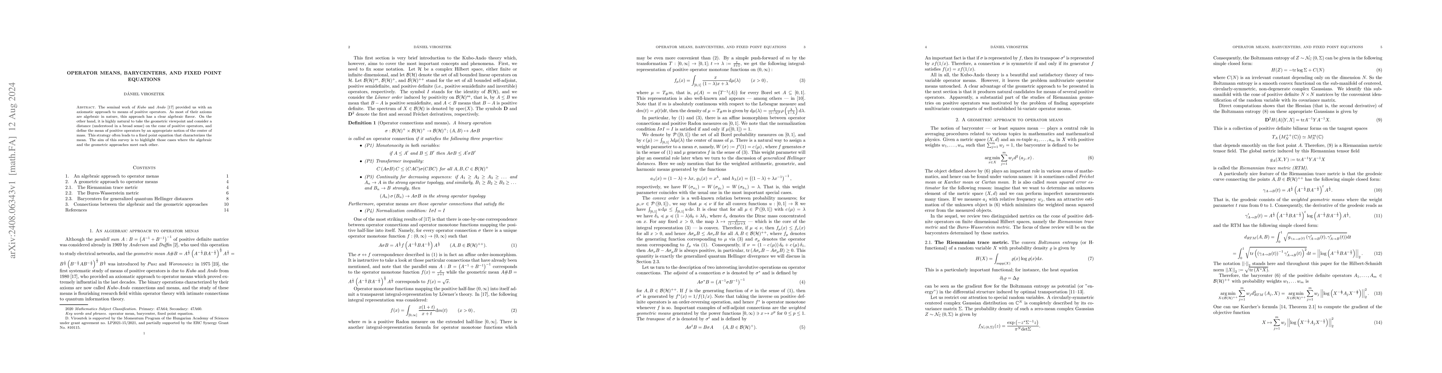 Thumbnail for Operator means, barycenters, and fixed point equations