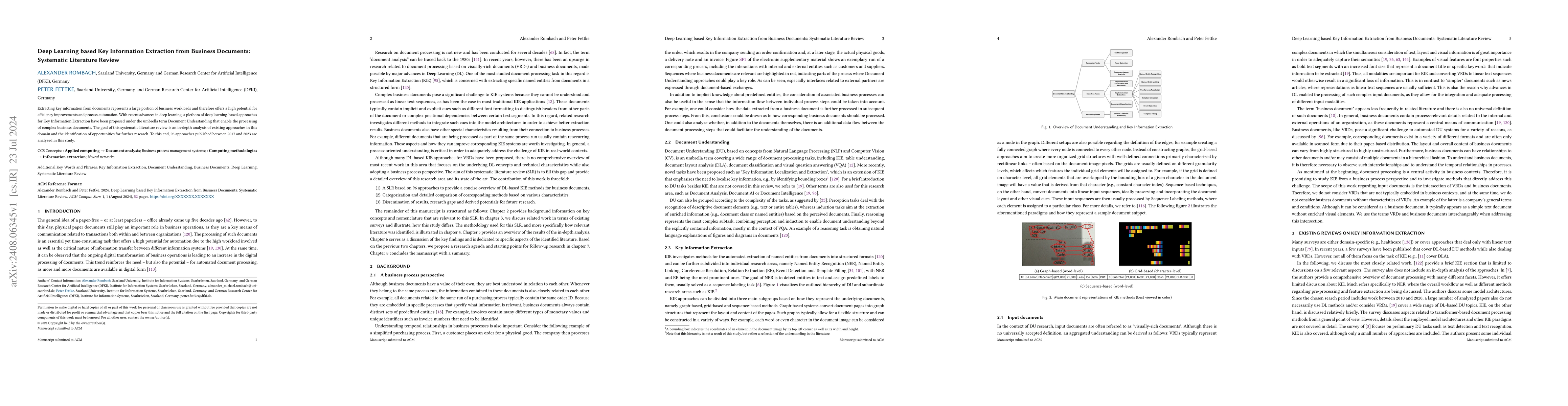 Thumbnail for Deep Learning based Key Information Extraction from Business Documents:
  Systematic Literature Review