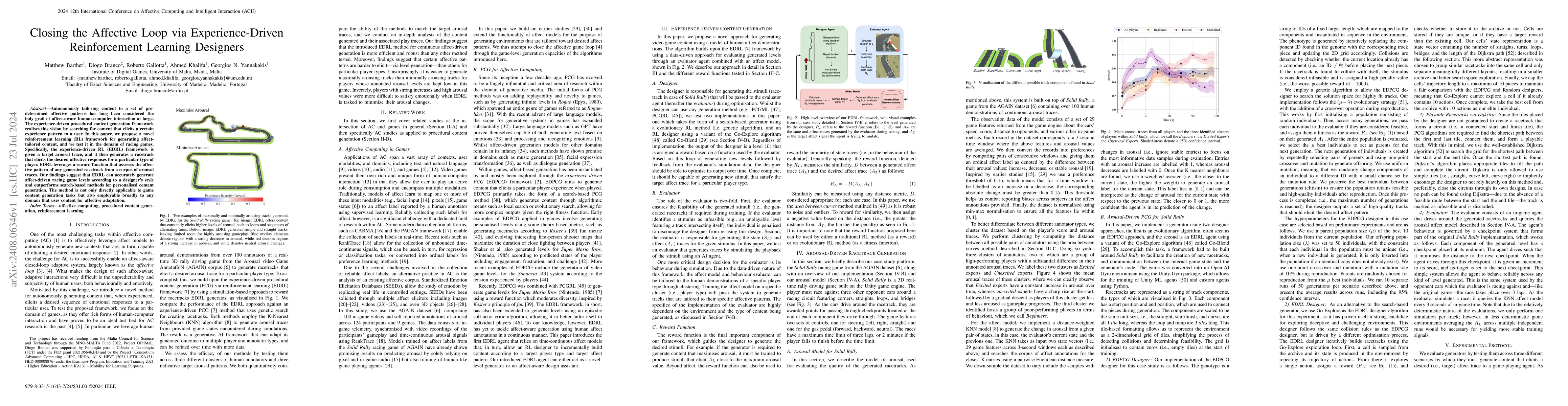 Thumbnail for Closing the Affective Loop via Experience-Driven Reinforcement Learning
  Designers