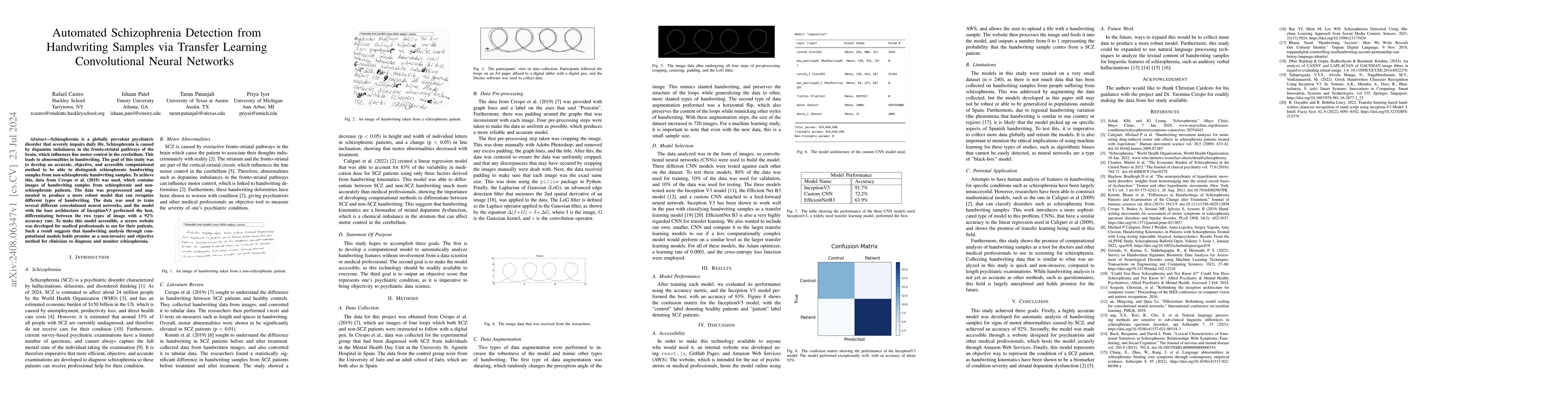 Thumbnail for Automated Schizophrenia Detection from Handwriting Samples via Transfer
  Learning Convolutional Neural Networks