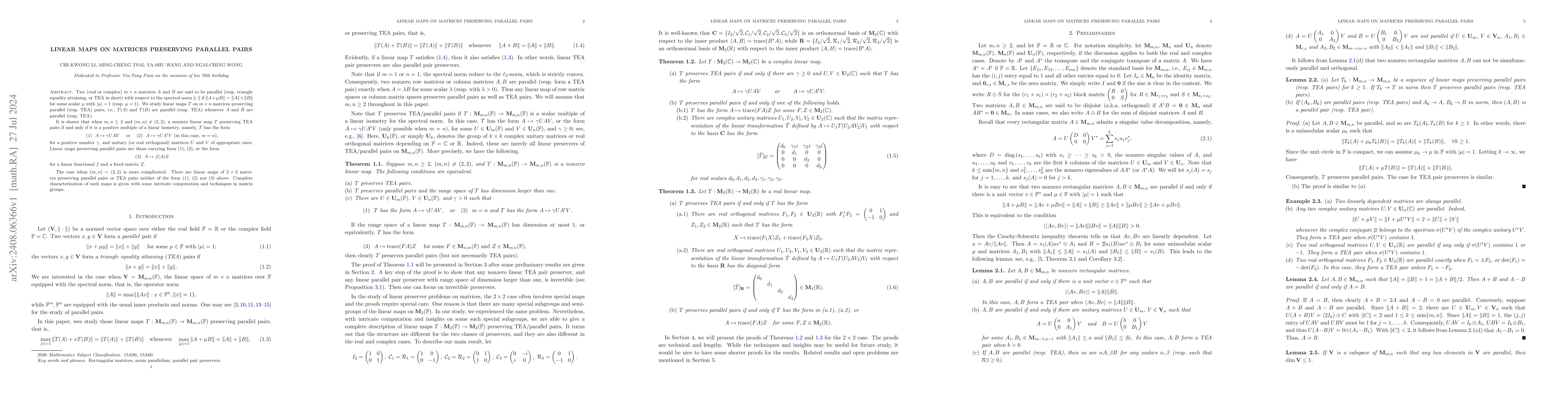 Thumbnail for Linear maps on matrices preserving parallel pairs