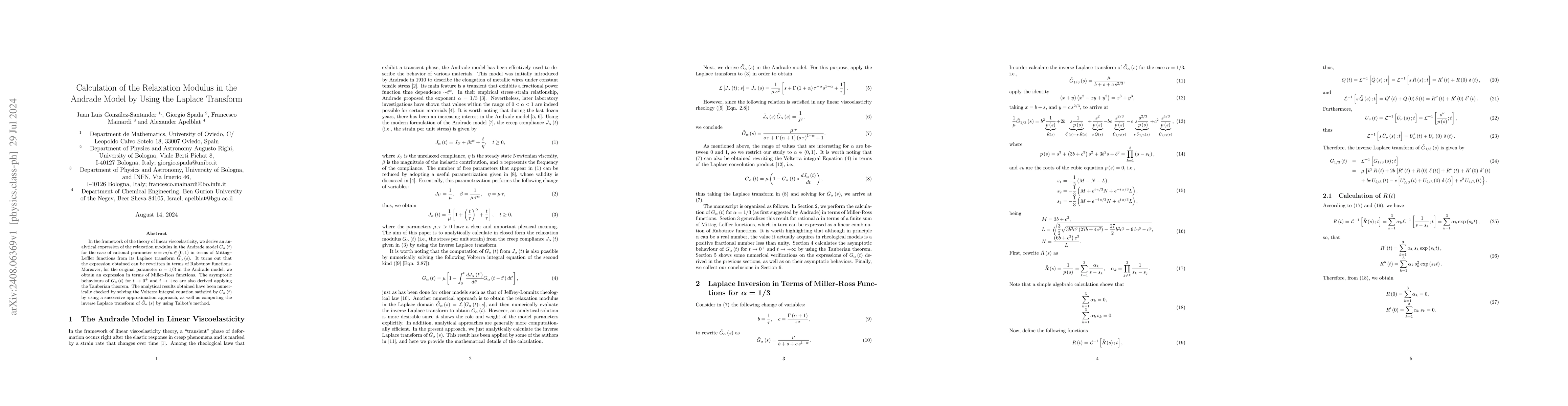 Thumbnail for Calculation of the Relaxation Modulus in the Andrade Model by Using the
  Laplace Transform