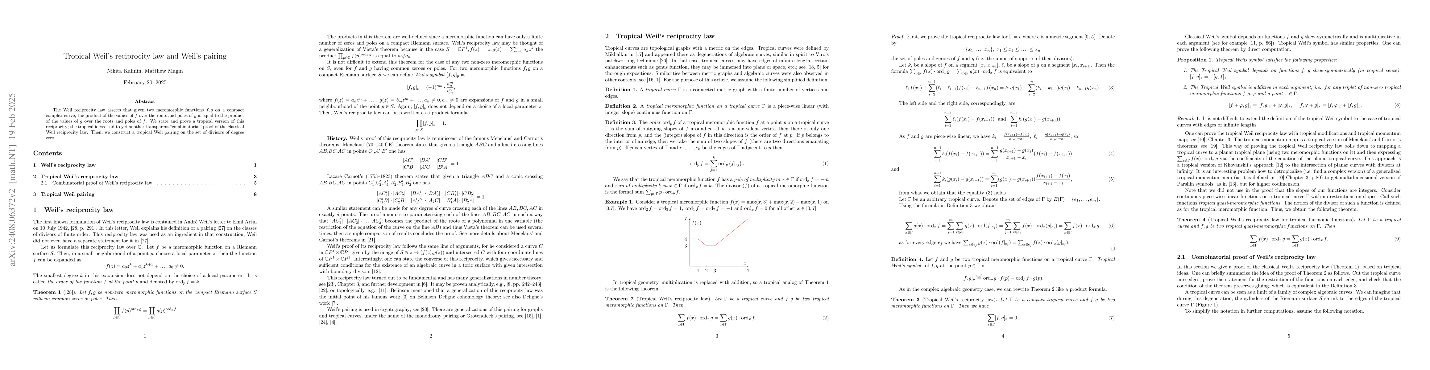 Thumbnail for Tropical Weil's reciprocity law and Weil's pairing