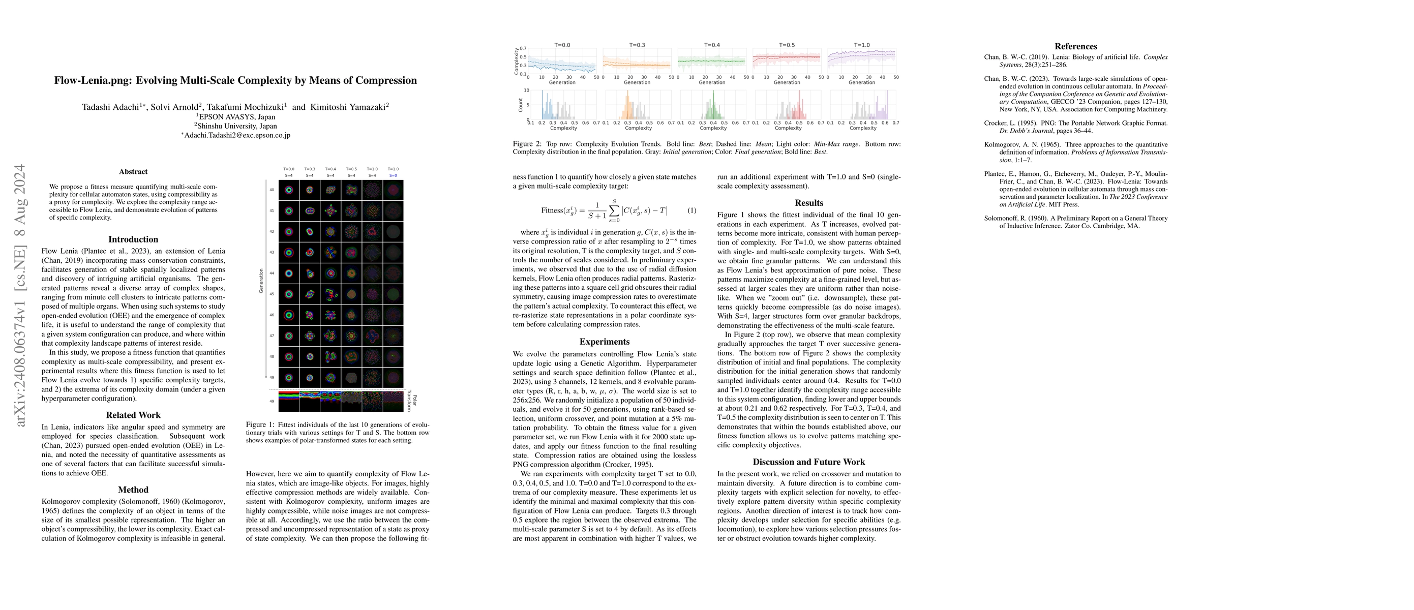 Thumbnail for Flow-Lenia.png: Evolving Multi-Scale Complexity by Means of Compression