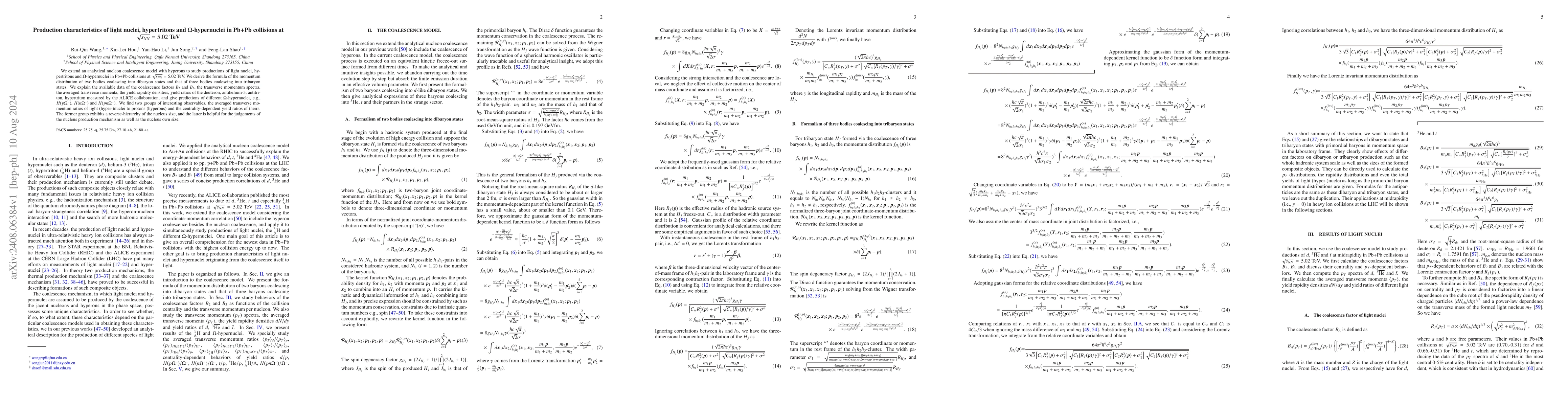 Thumbnail for Production characteristics of light nuclei, hypertritons and
  $Ω$-hypernuclei in Pb+Pb collisions at $\sqrt{s_{NN}}=5.02$ TeV