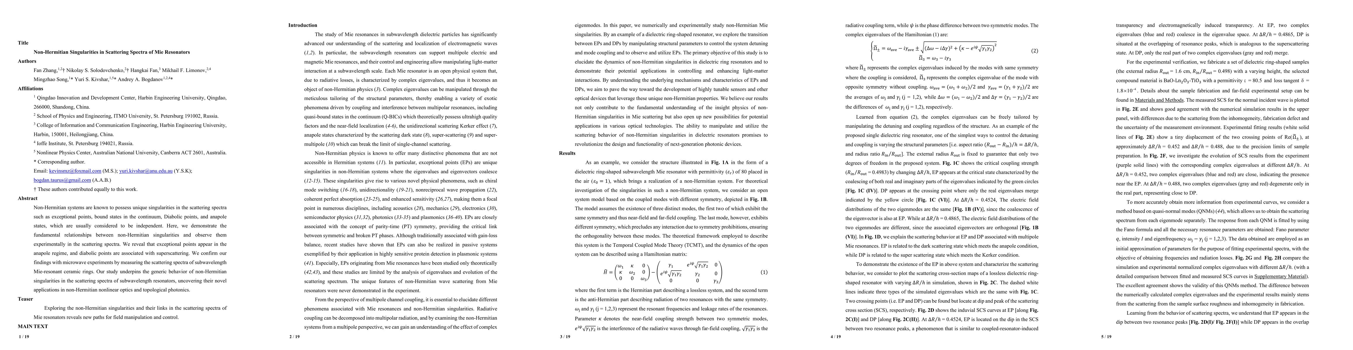 Thumbnail for Non-Hermitian Singularities in Scattering Spectra of Mie Resonators