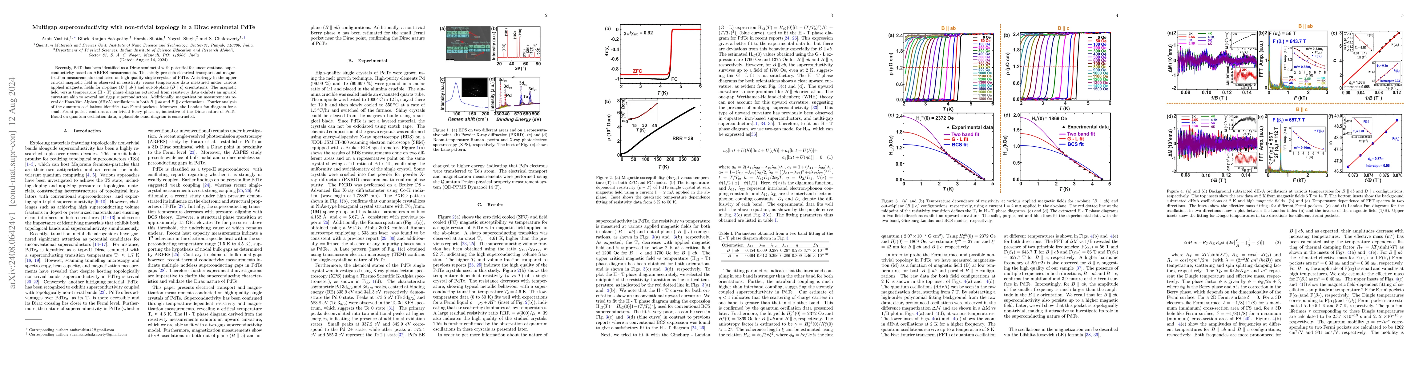 Thumbnail for Multigap superconductivity with non-trivial topology in a Dirac
  semimetal PdTe