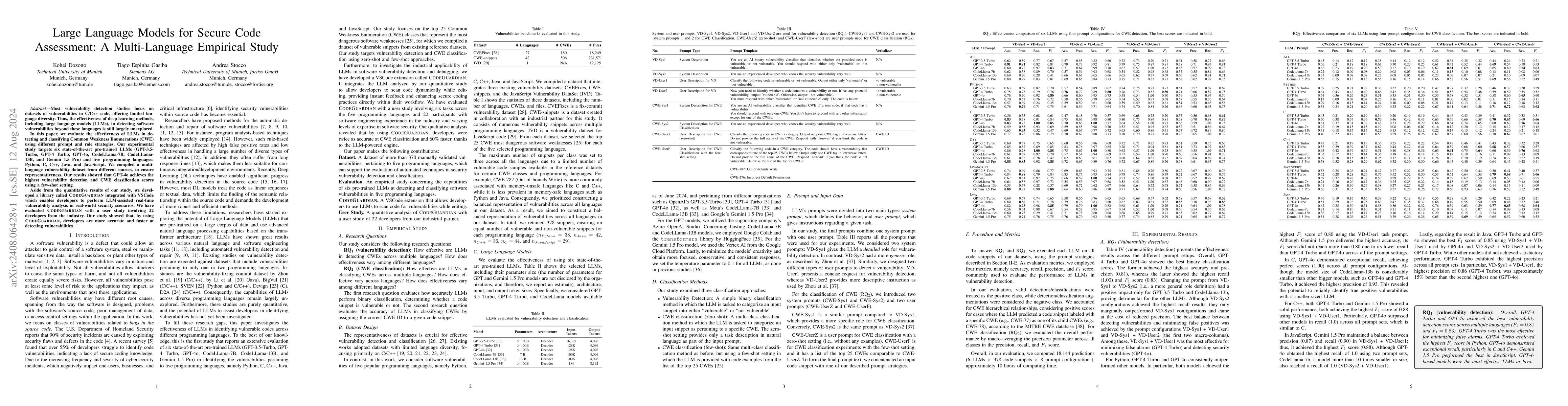 Thumbnail for Large Language Models for Secure Code Assessment: A Multi-Language
  Empirical Study