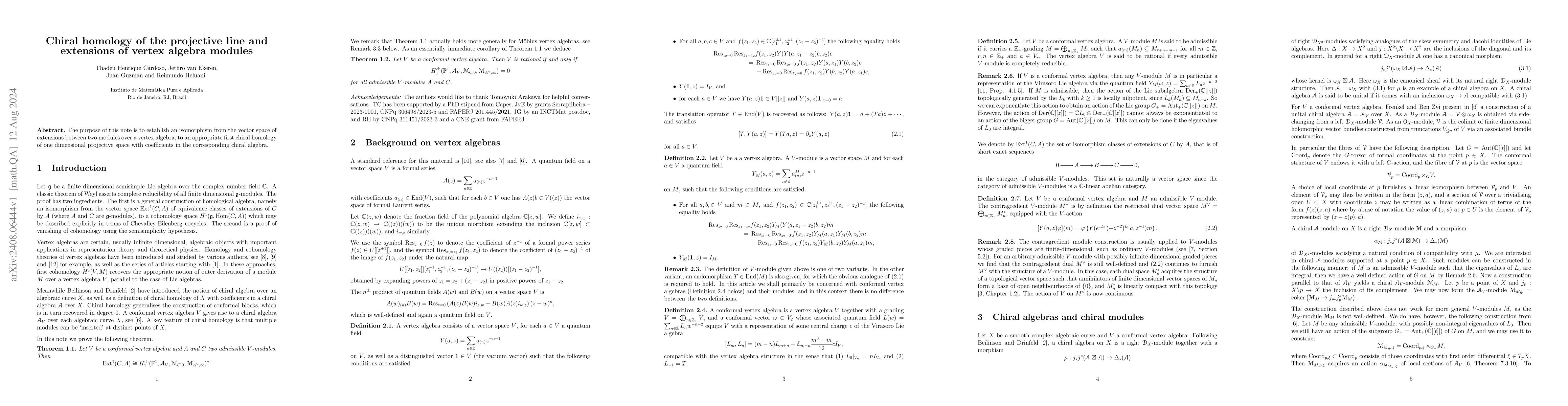 Thumbnail for Chiral homology of the projective line and extensions of vertex algebra
  modules