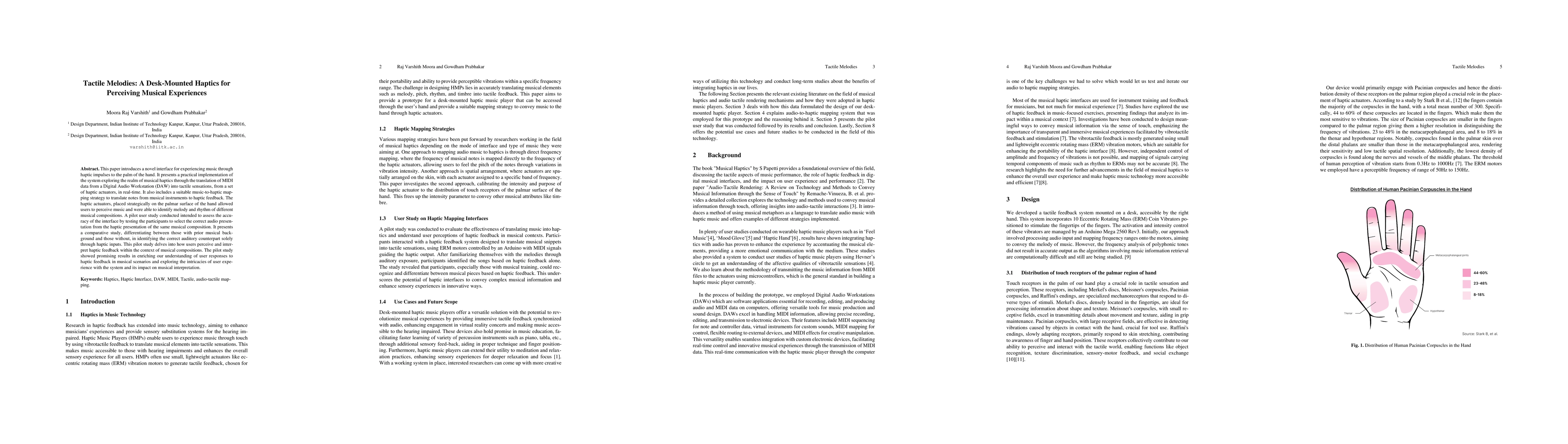 Thumbnail for Tactile Melodies: A Desk-Mounted Haptics for Perceiving Musical
  Experiences