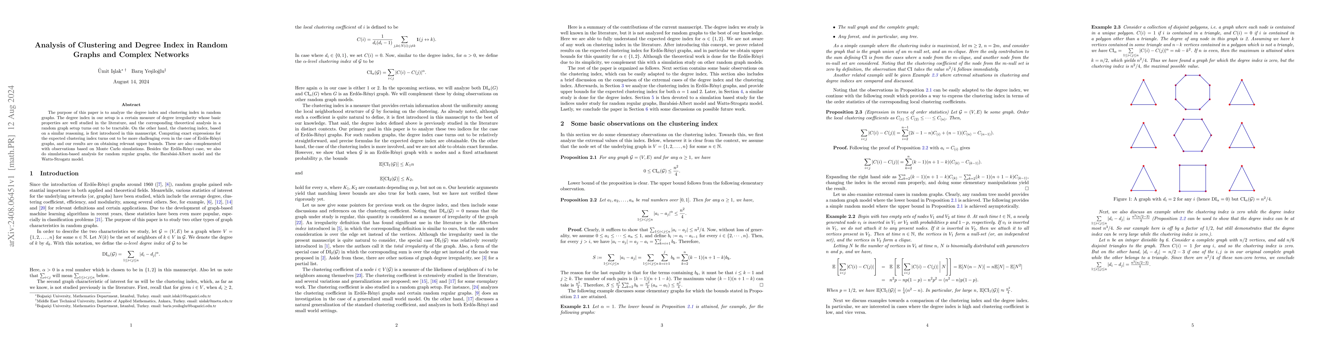Thumbnail for Analysis of Clustering and Degree Index in Random Graphs and Complex
  Networks