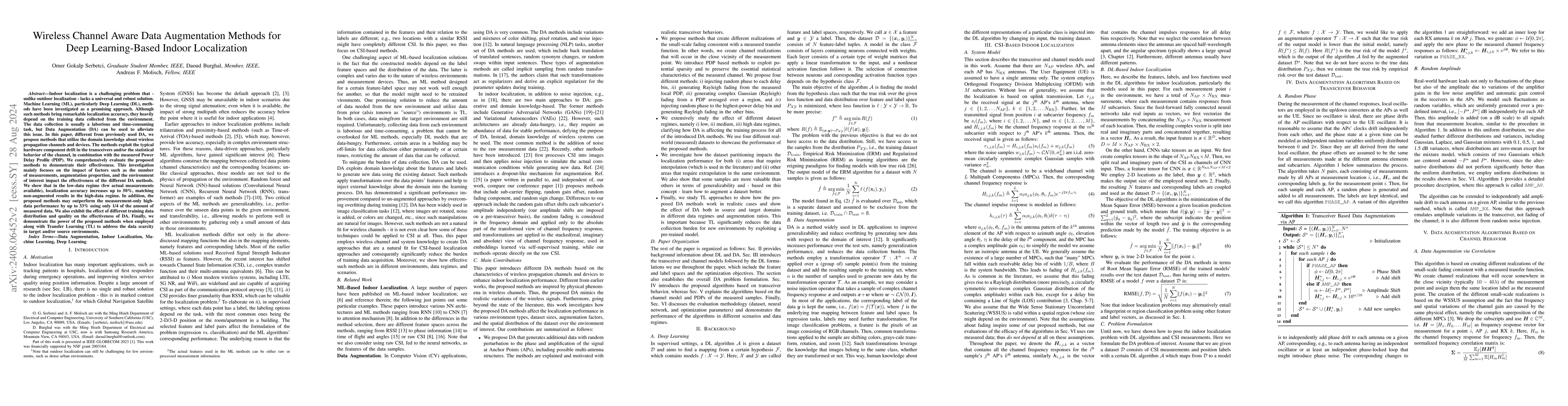 Thumbnail for Wireless Channel Aware Data Augmentation Methods for Deep Leaning-Based
  Indoor Localization
