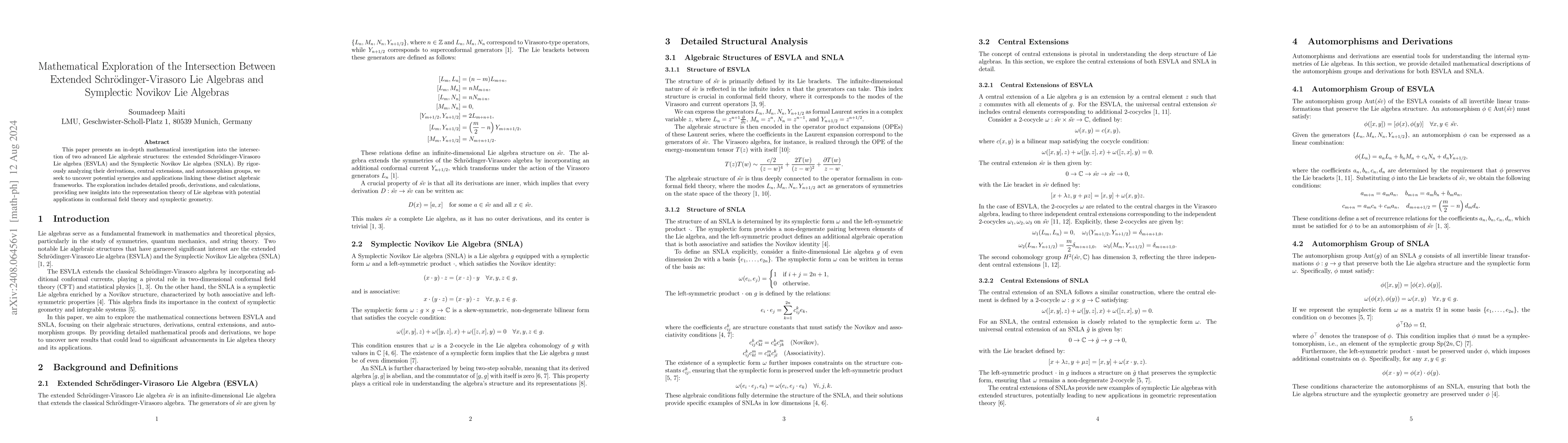 Thumbnail for Mathematical Exploration of the Intersection Between Extended
  Schrodinger-Virasoro Lie Algebras and Symplectic Novikov Lie Algebras