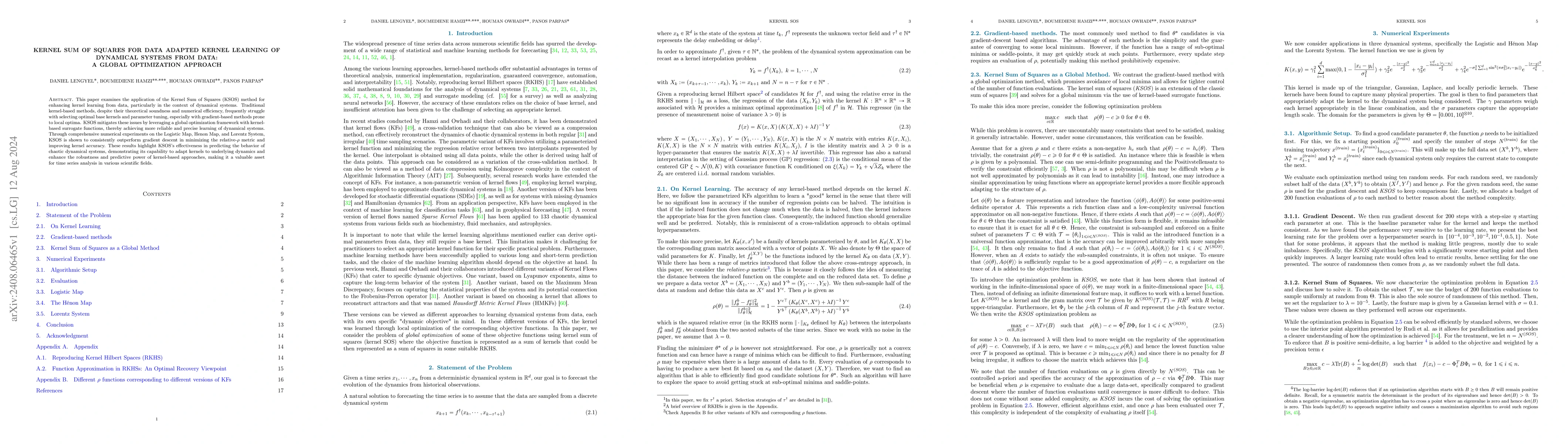 Thumbnail for Kernel Sum of Squares for Data Adapted Kernel Learning of Dynamical
  Systems from Data: A global optimization approach