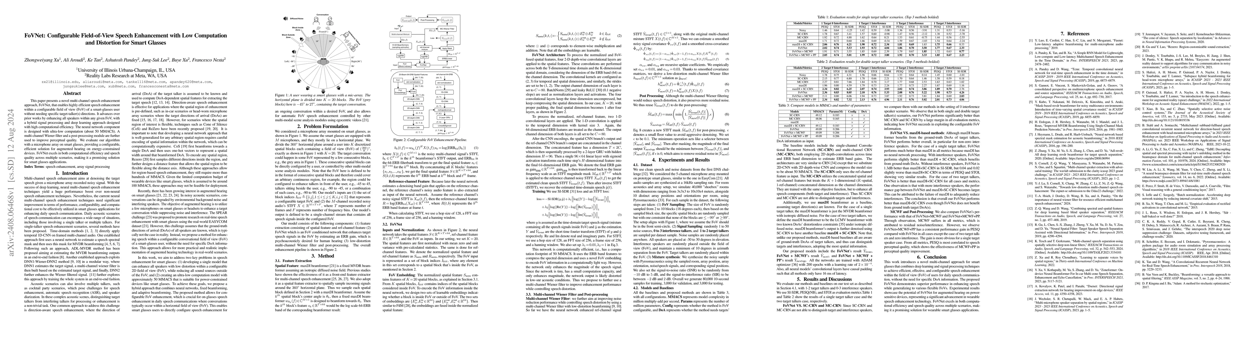 Thumbnail for FoVNet: Configurable Field-of-View Speech Enhancement with Low
  Computation and Distortion for Smart Glasses
