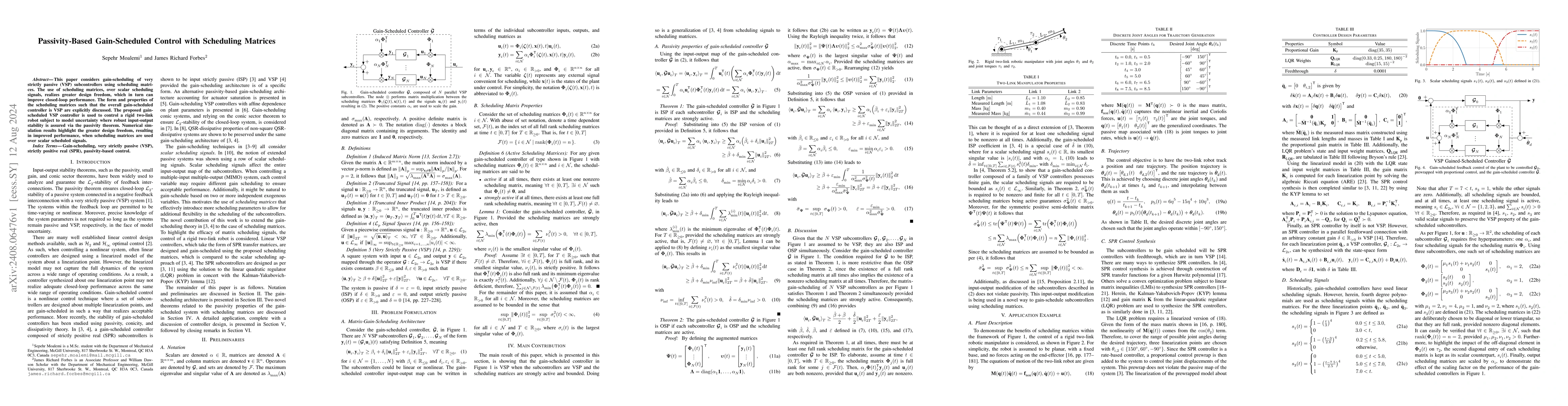 Thumbnail for Passivity-Based Gain-Scheduled Control with Scheduling Matrices