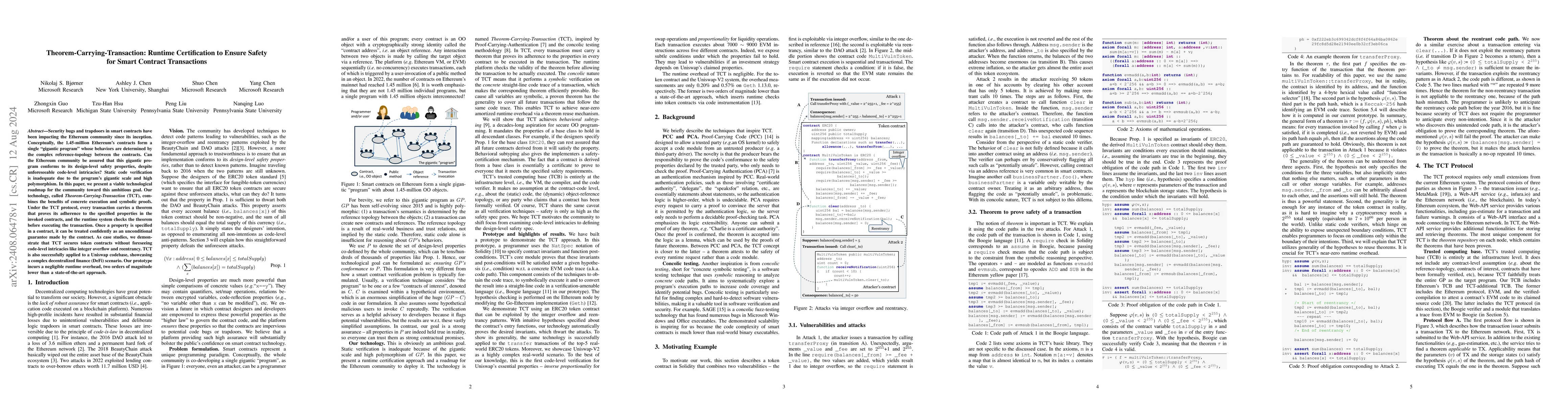 Thumbnail for Theorem-Carrying-Transaction: Runtime Certification to Ensure Safety for
  Smart Contract Transactions