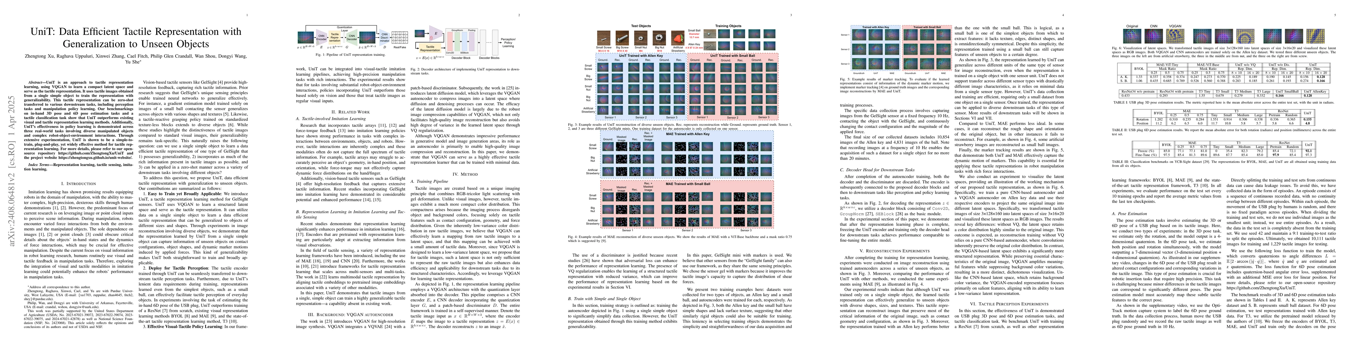Thumbnail for UniT: Data Efficient Tactile Representation with Generalization to
  Unseen Objects
