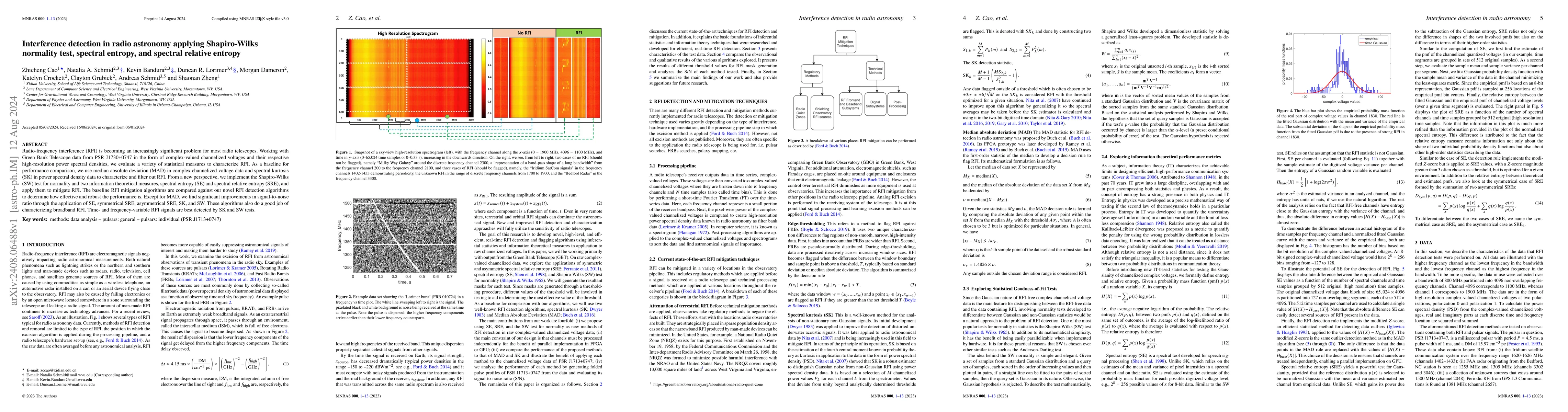 Thumbnail for Interference detection in radio astronomy applying Shapiro-Wilks
  normality test, spectral entropy, and spectral relative entropy