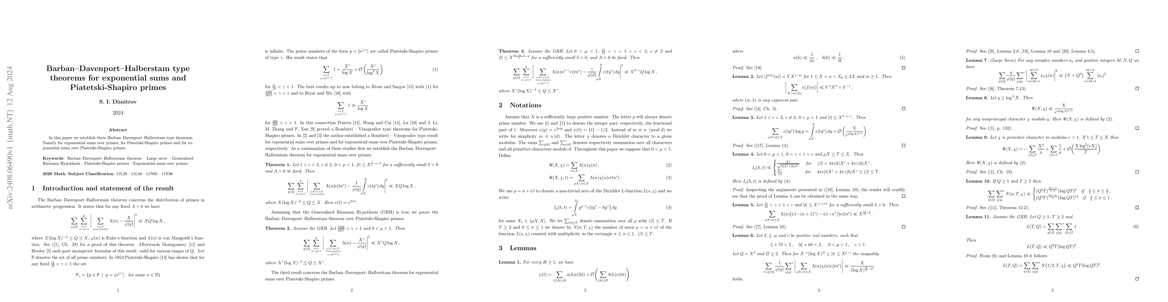 Thumbnail for Barban-Davenport-Halberstam type theorems for exponential sums and
  Piatetski-Shapiro primes