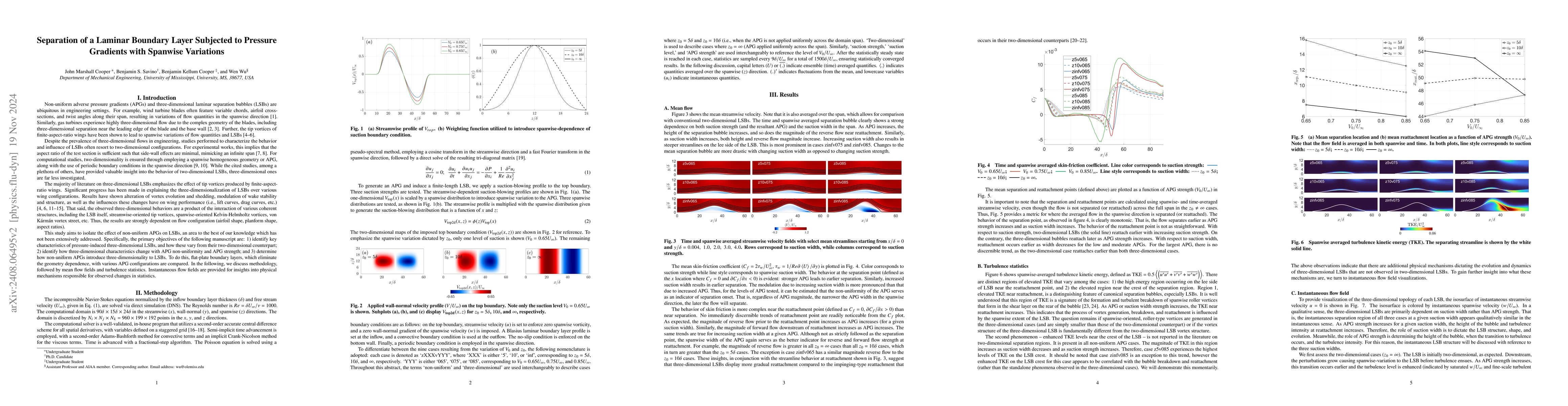 Thumbnail for Separation of a Laminar Boundary Layer Subjected to Pressure Gradients
  with Spanwise Variations