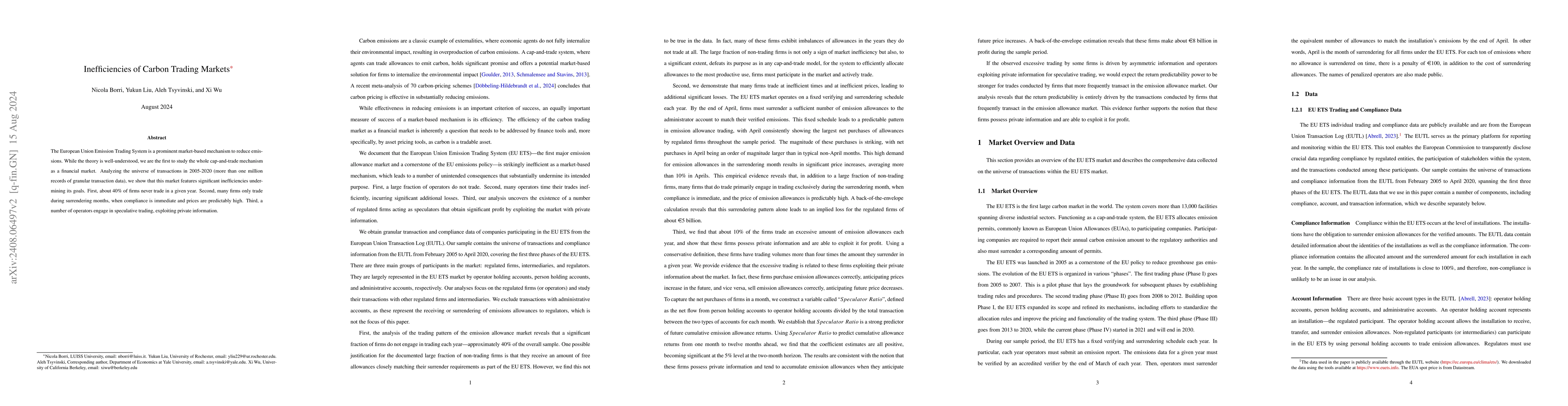 Thumbnail for Inefficiencies of Carbon Trading Markets