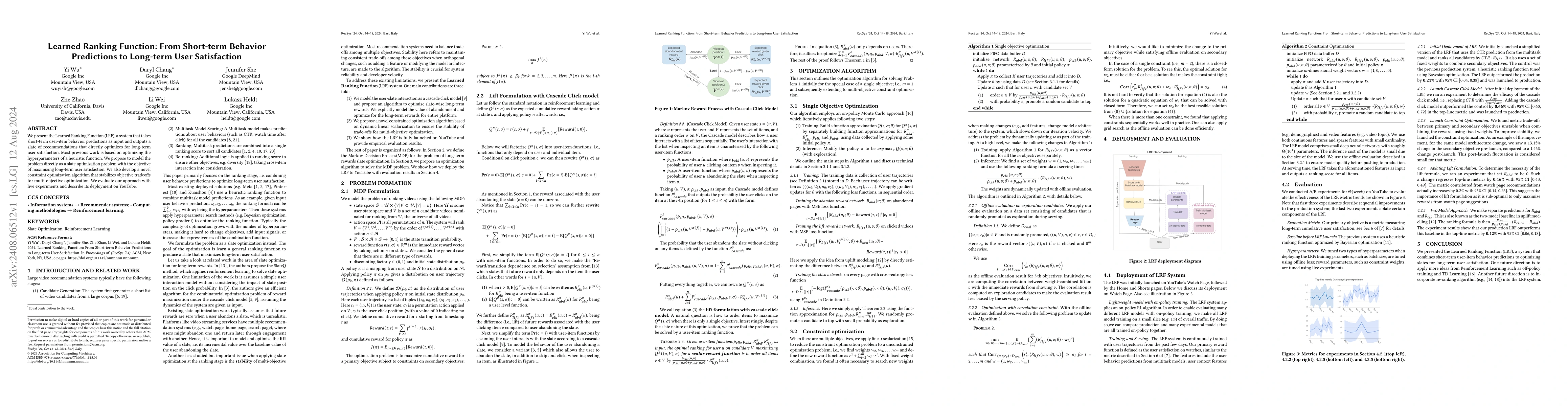 Thumbnail for Learned Ranking Function: From Short-term Behavior Predictions to
  Long-term User Satisfaction