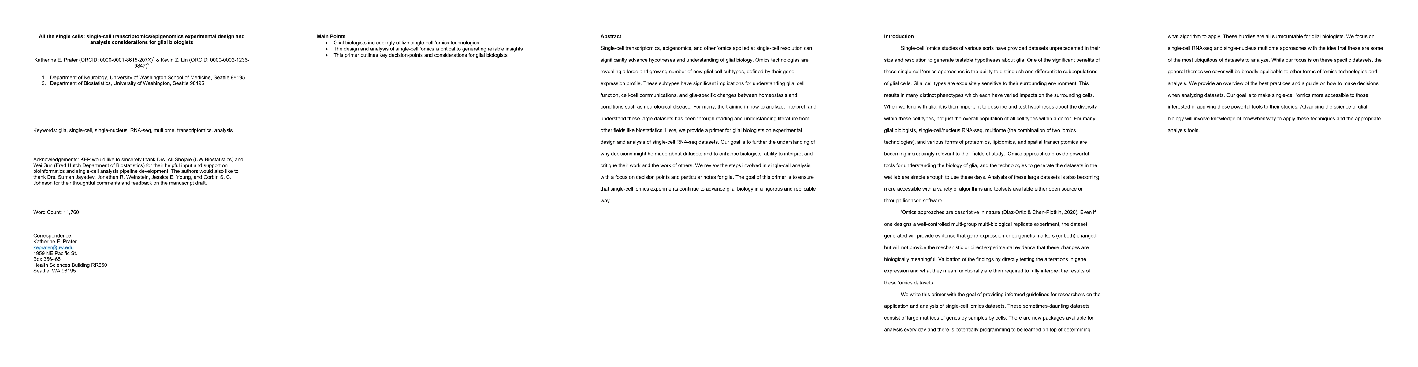Thumbnail for All the single cells: single-cell transcriptomics/epigenomics
  experimental design and analysis considerations for glial biologists