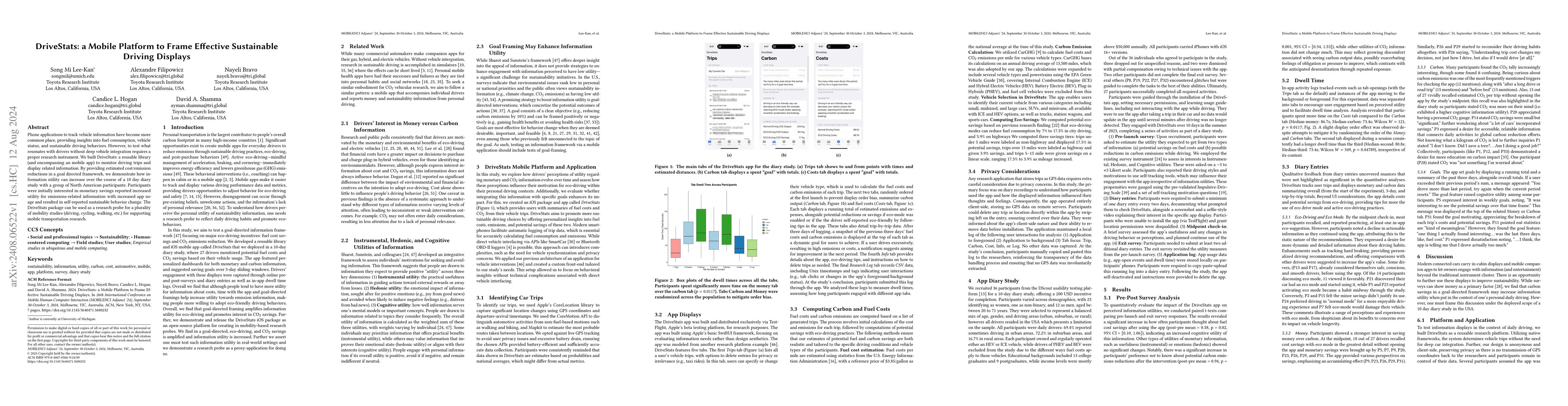 Thumbnail for DriveStats: a Mobile Platform to Frame Effective Sustainable Driving
  Displays