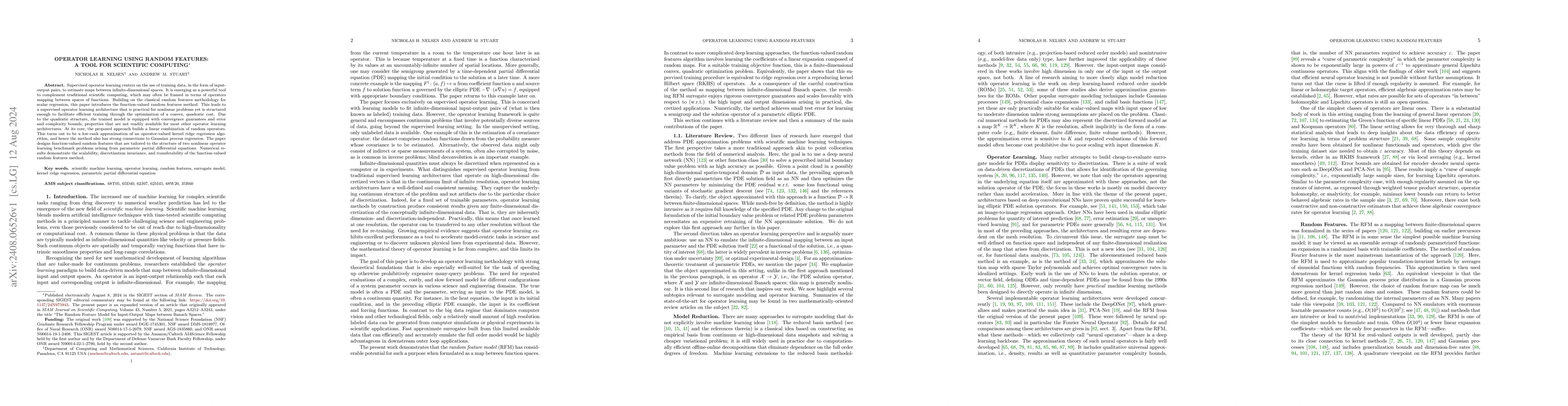 Thumbnail for Operator Learning Using Random Features: A Tool for Scientific Computing