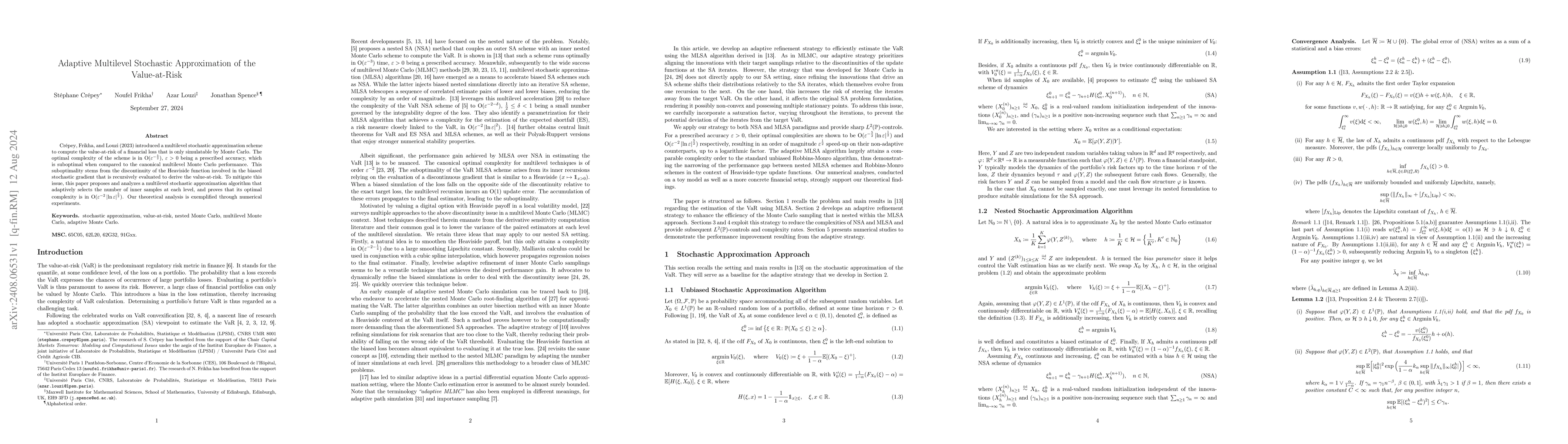 Thumbnail for Adaptive Multilevel Stochastic Approximation of the Value-at-Risk
