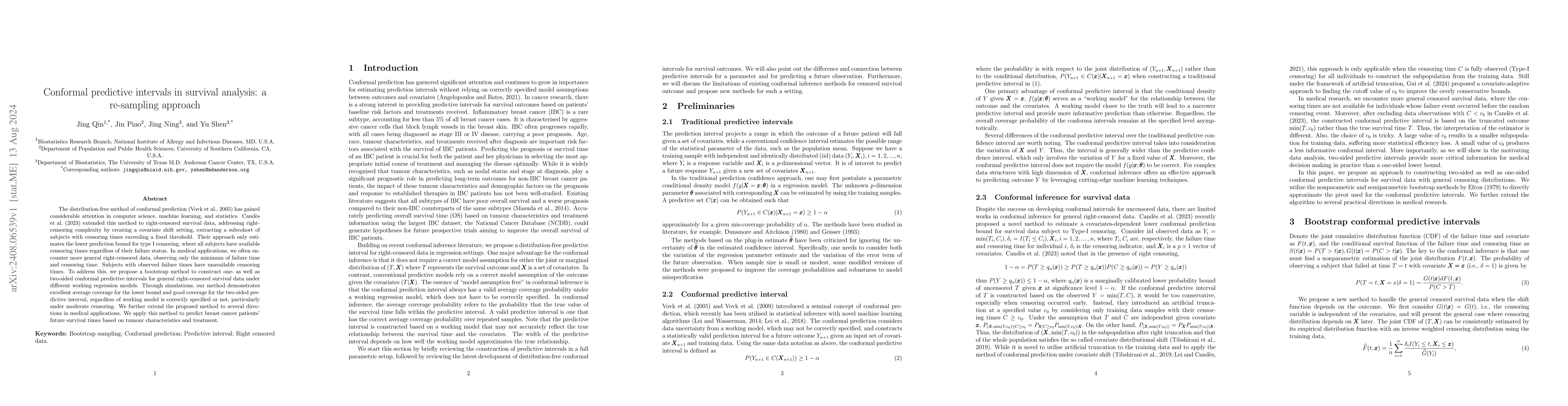 Thumbnail for Conformal predictive intervals in survival analysis: a re-sampling
  approach