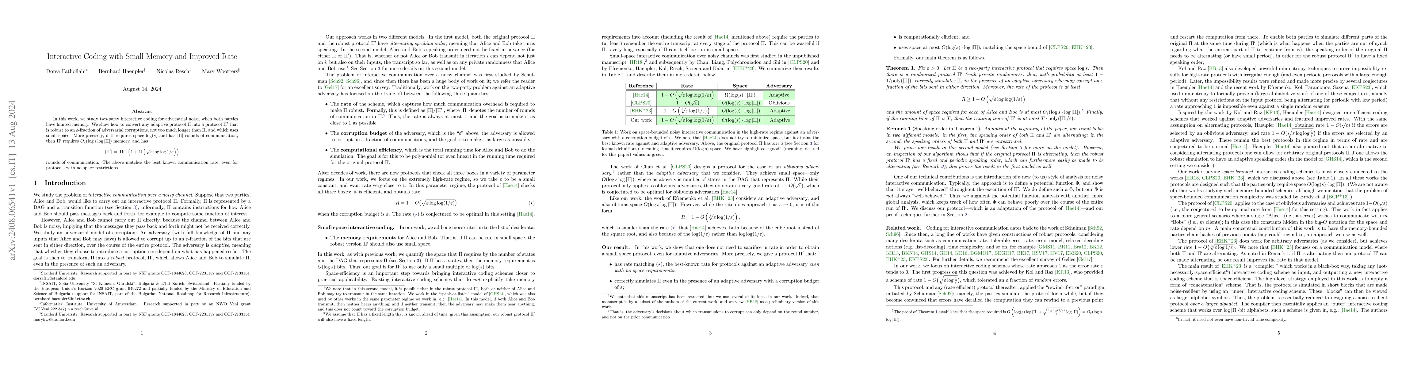 Thumbnail for Interactive Coding with Small Memory and Improved Rate