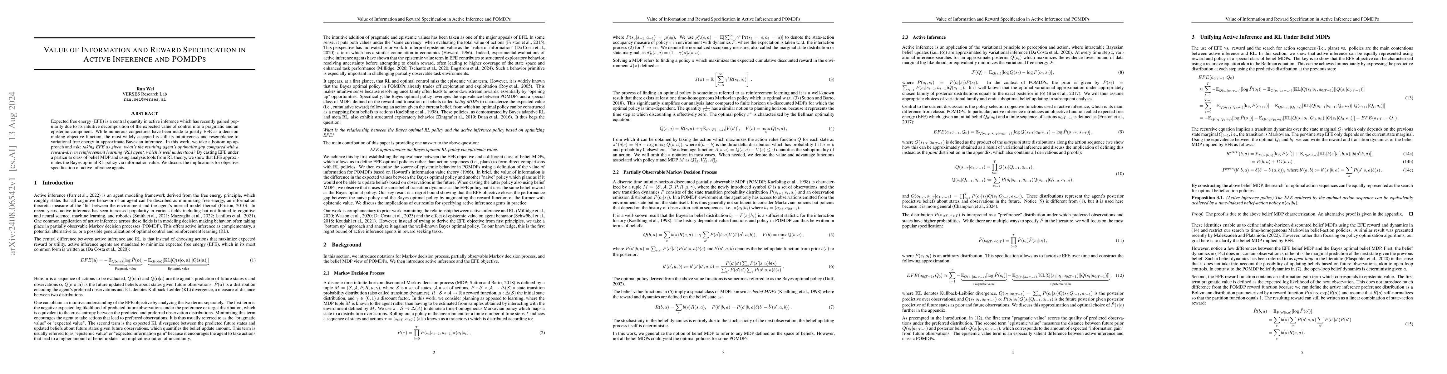 Thumbnail for Value of Information and Reward Specification in Active Inference and
  POMDPs