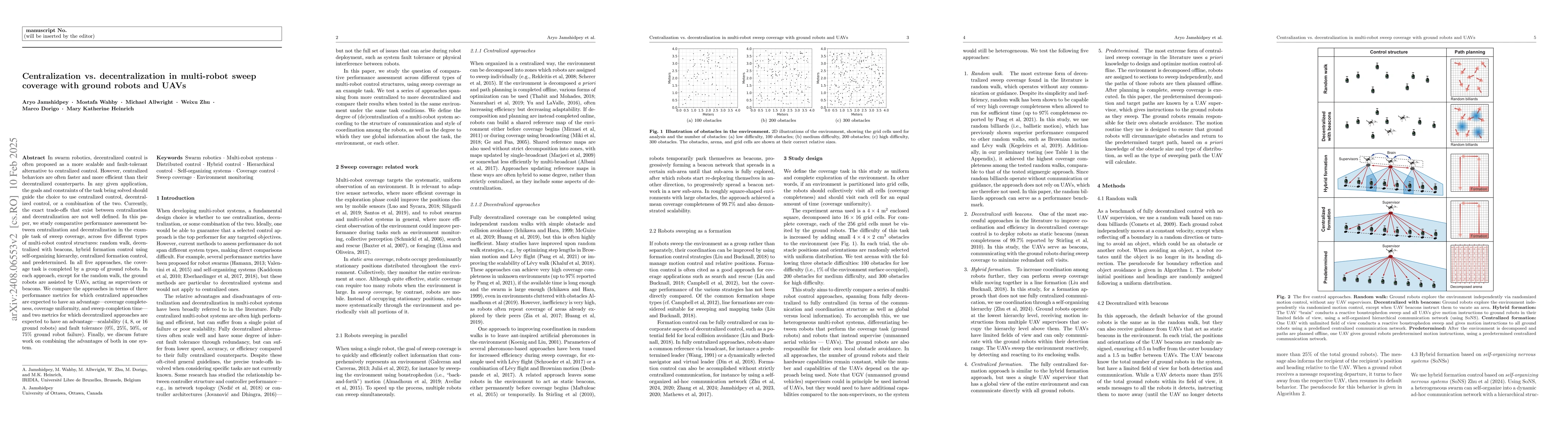 Thumbnail for Centralization vs. decentralization in multi-robot sweep coverage with
  ground robots and UAVs