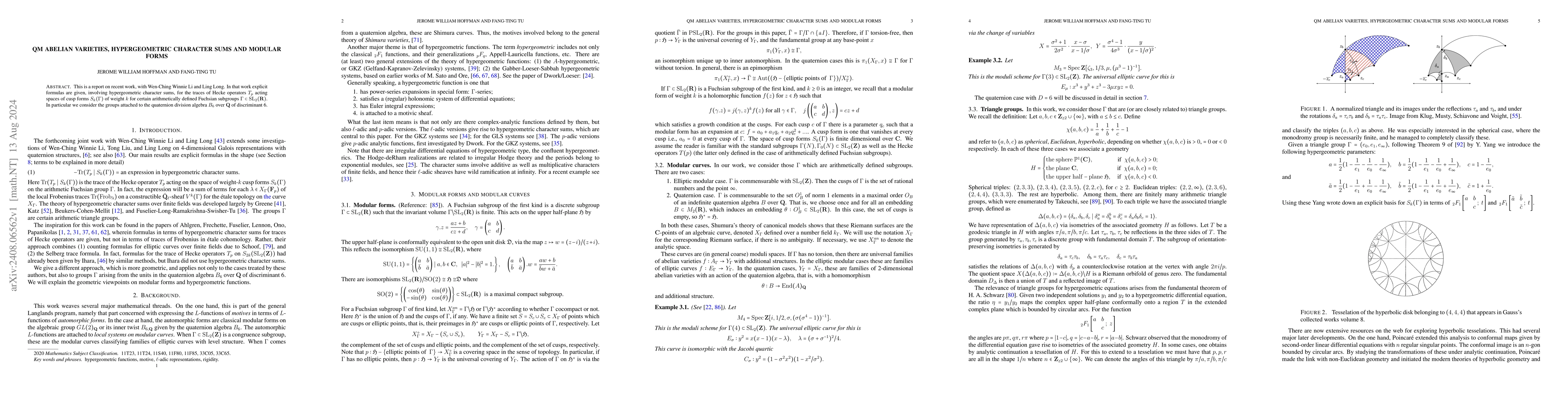 Thumbnail for QM abelian varieties, hypergeometric character sums and modular forms