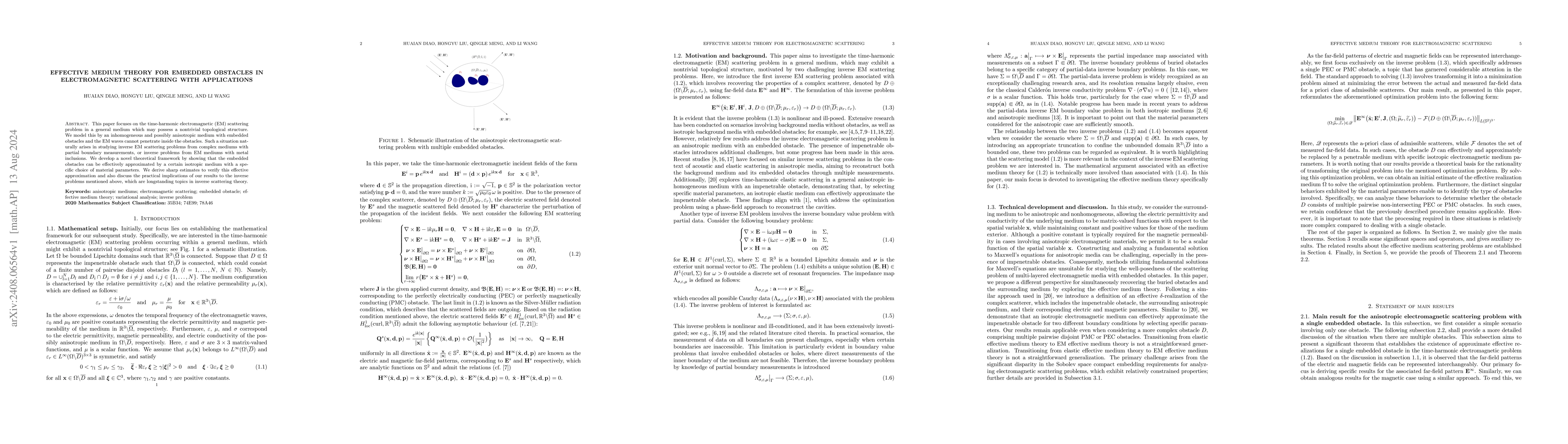 Thumbnail for Effective medium theory for embedded obstacles in electromagnetic
  scattering with applications