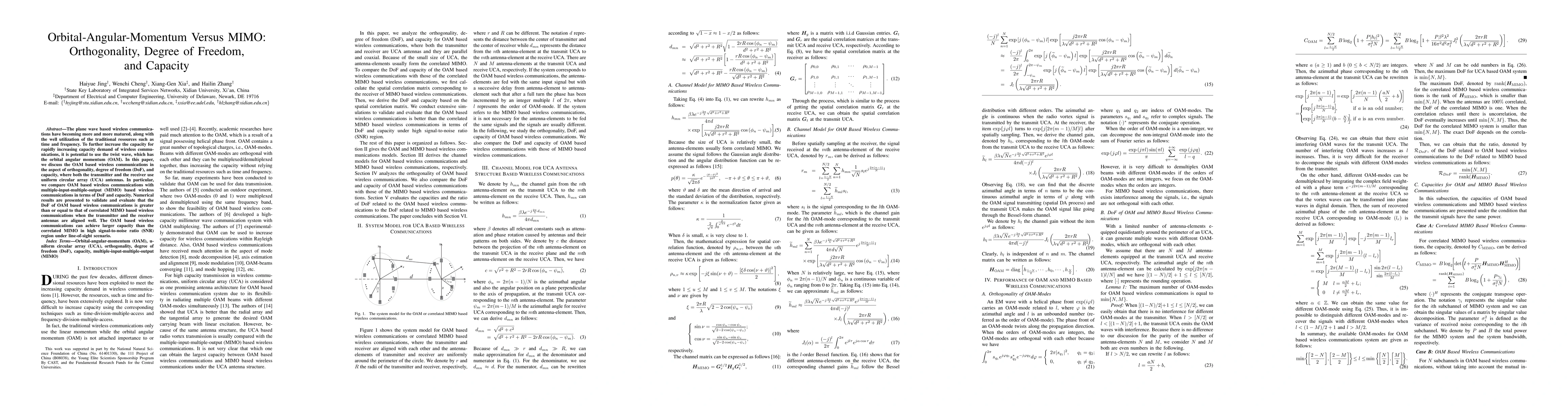 Thumbnail for Orbital-Angular-Momentum Versus MIMO: Orthogonality, Degree of
  Freedom,and Capacity