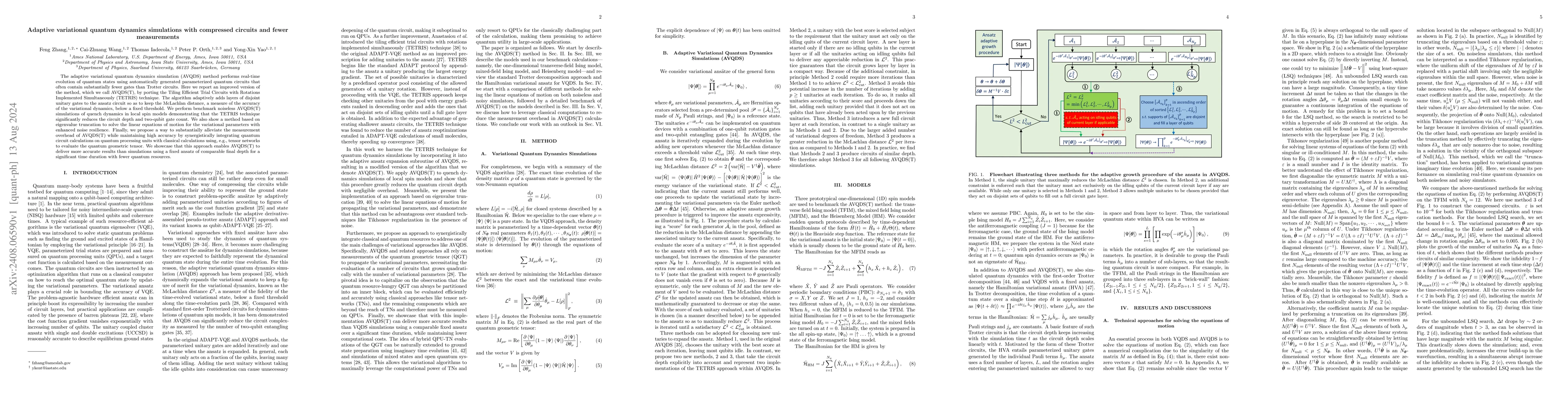 Thumbnail for Adaptive variational quantum dynamics simulations with compressed
  circuits and fewer measurements